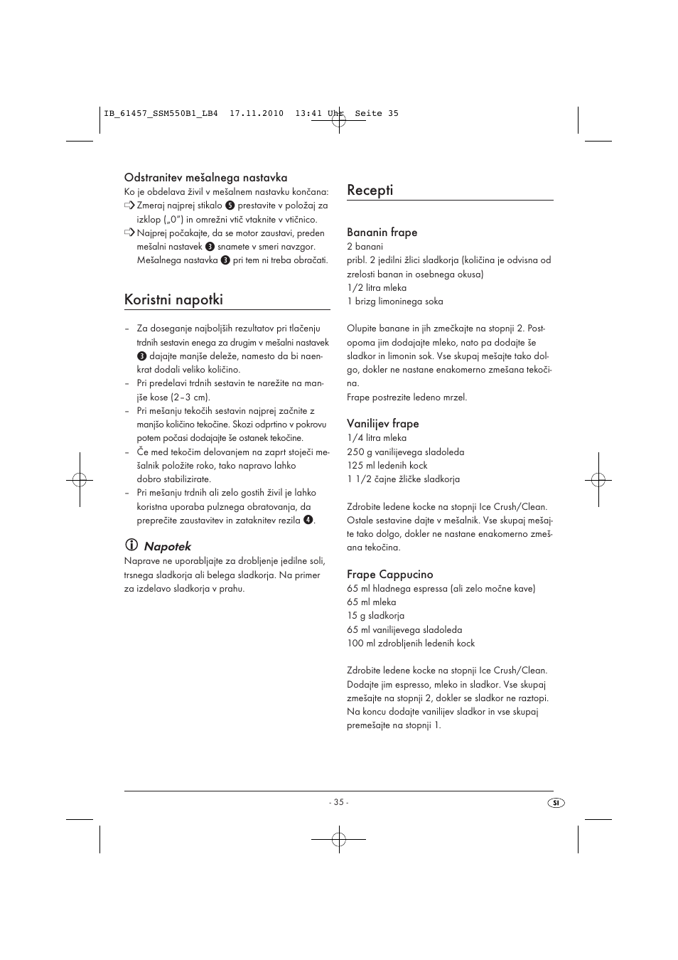 Koristni napotki, Recepti | Silvercrest SSM 550 B1 User Manual | Page 37 / 72