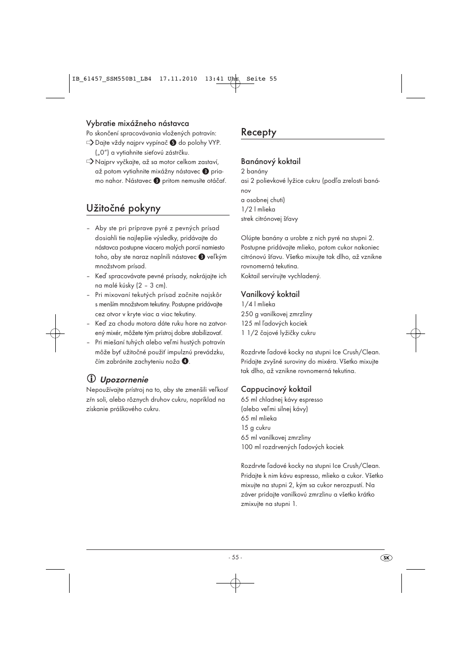 Užitočné pokyny, Recepty | Silvercrest SSM 550 B1 User Manual | Page 57 / 72