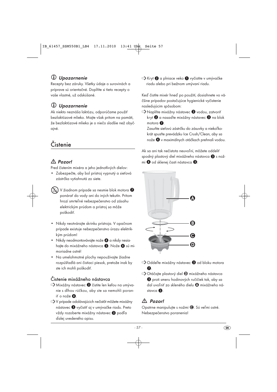 Čistenie | Silvercrest SSM 550 B1 User Manual | Page 59 / 72