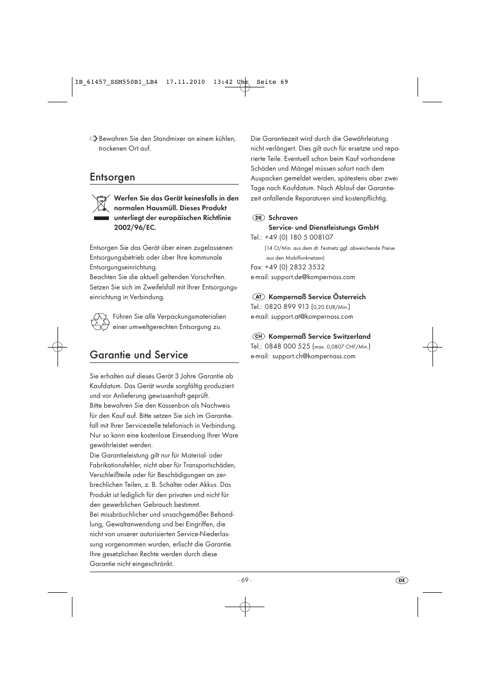 Entsorgen, Garantie und service | Silvercrest SSM 550 B1 User Manual | Page 71 / 72