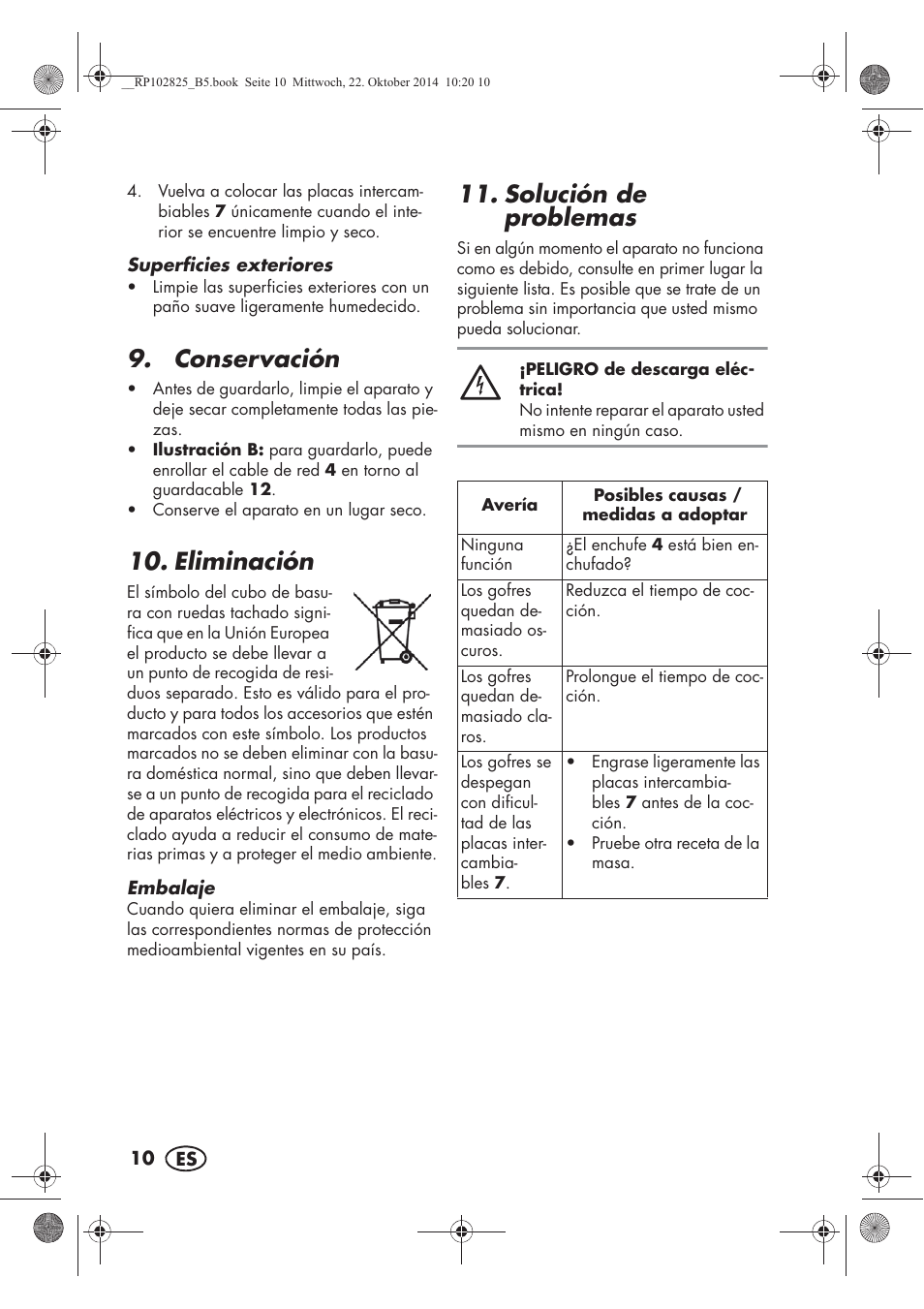Conservación, Eliminación, Solución de problemas | Silvercrest SWEW 750 B2 User Manual | Page 12 / 66