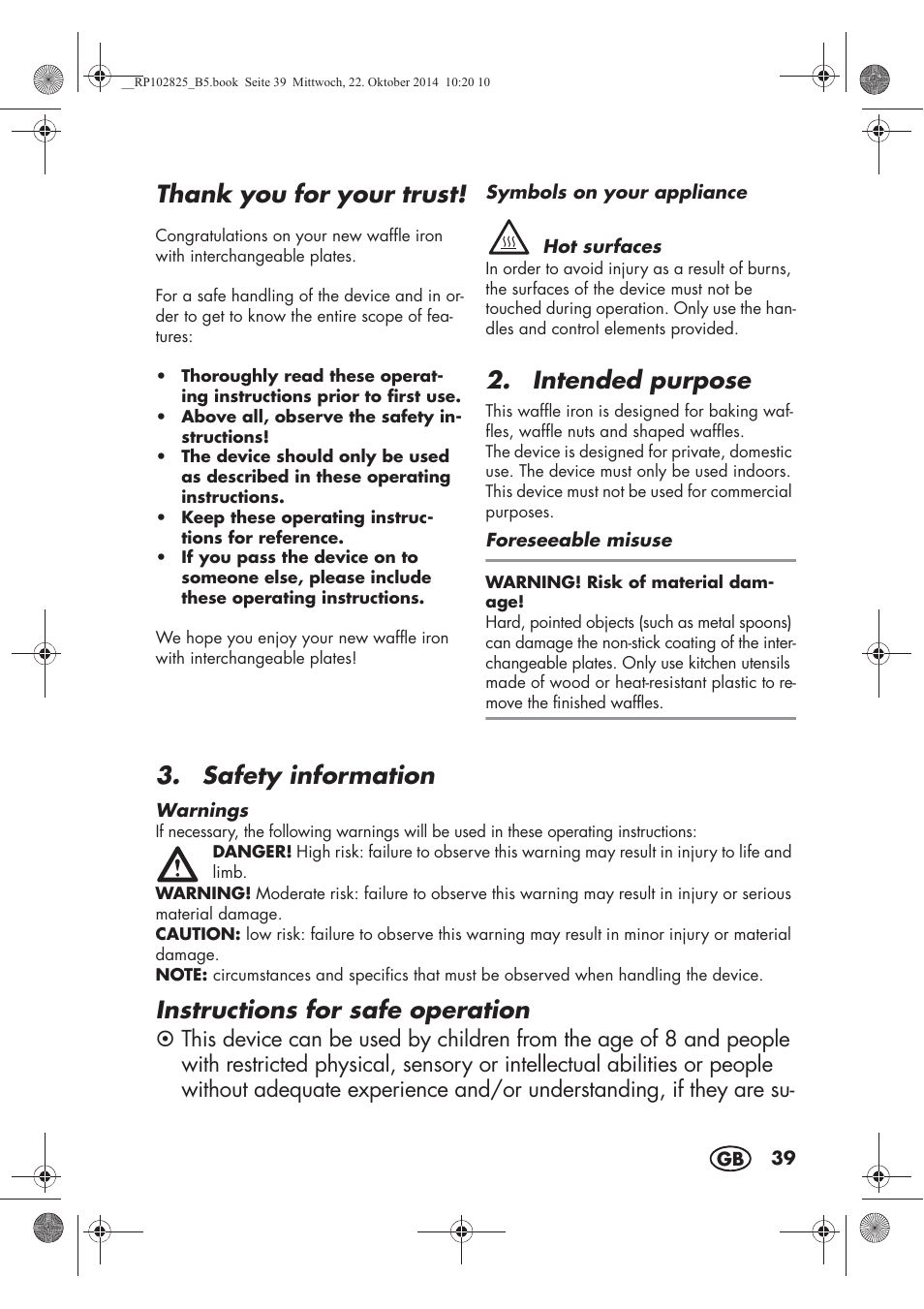 Intended purpose, Safety information, Instructions for safe operation | Silvercrest SWEW 750 B2 User Manual | Page 41 / 66