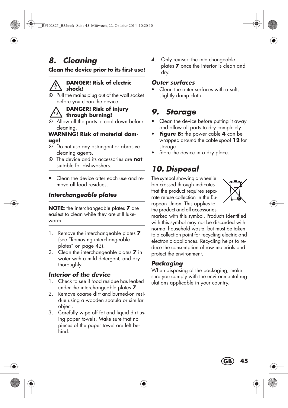 Cleaning, Storage, Disposal | Silvercrest SWEW 750 B2 User Manual | Page 47 / 66