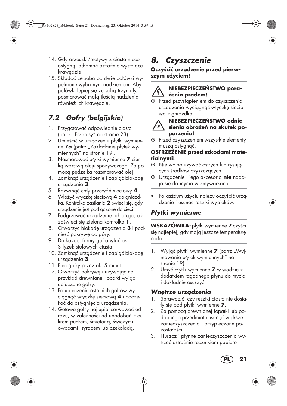 Czyszczenie | Silvercrest SWEW 750 B2 User Manual | Page 23 / 90