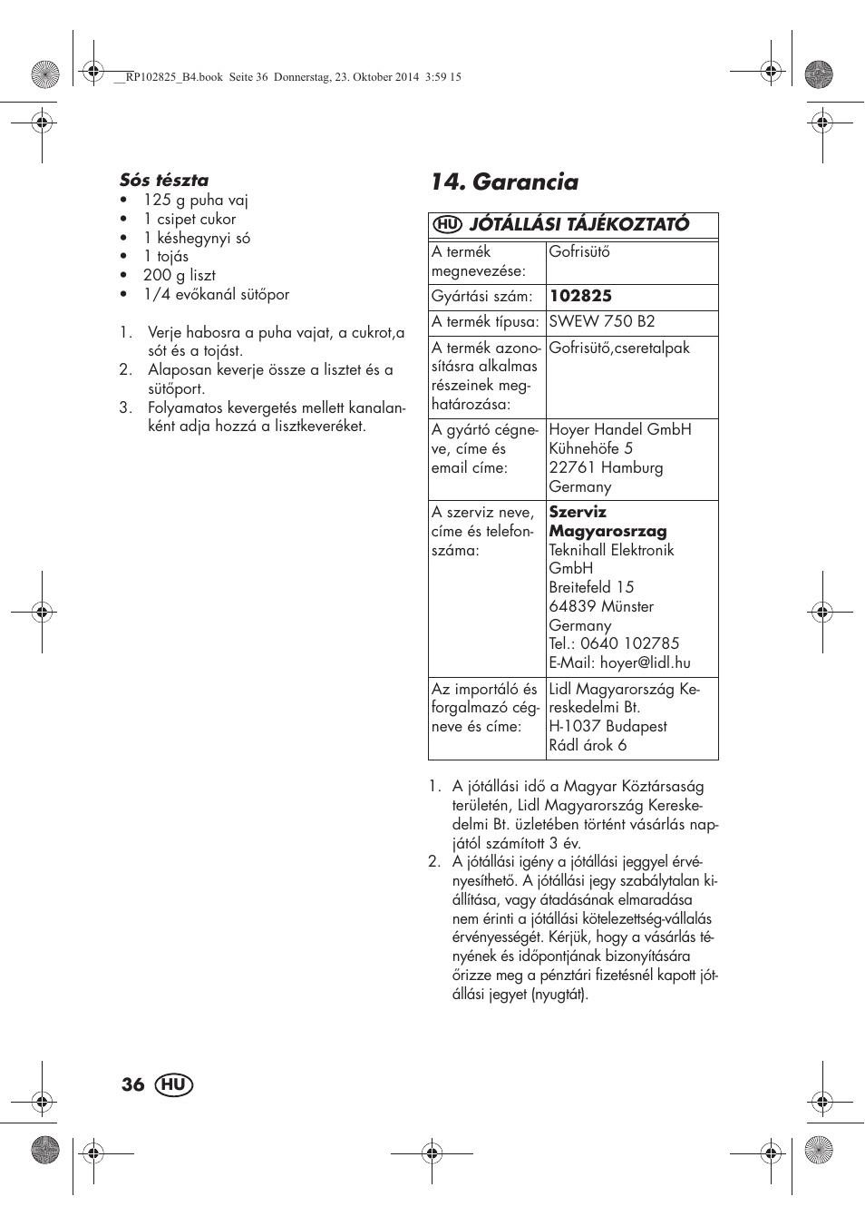 Garancia | Silvercrest SWEW 750 B2 User Manual | Page 38 / 90