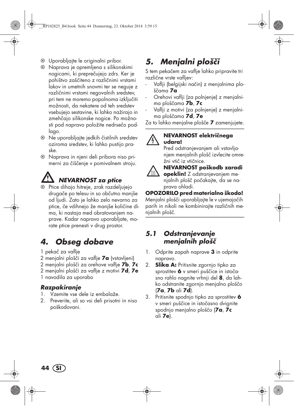 Obseg dobave, Menjalni ploši | Silvercrest SWEW 750 B2 User Manual | Page 46 / 90