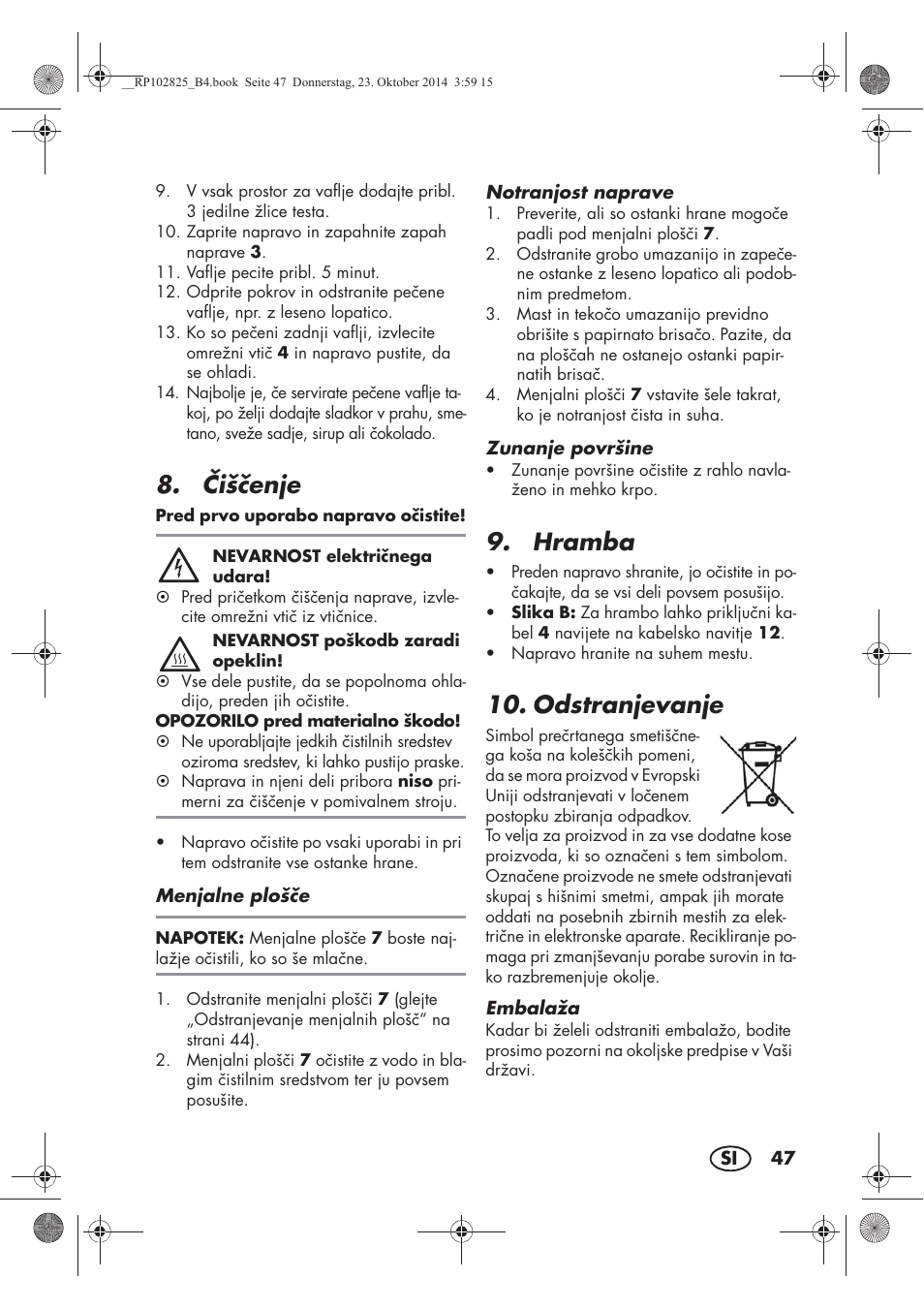išenje, Hramba, Odstranjevanje | Silvercrest SWEW 750 B2 User Manual | Page 49 / 90