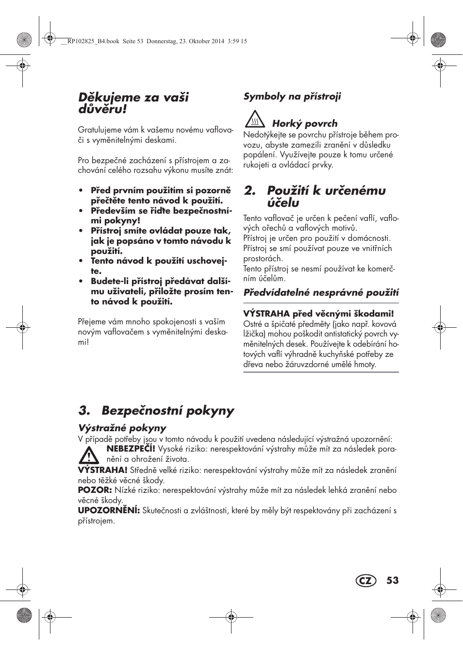 Dkujeme za vaši dvru, Použití k urenému úelu, Bezpenostní pokyny | Silvercrest SWEW 750 B2 User Manual | Page 55 / 90