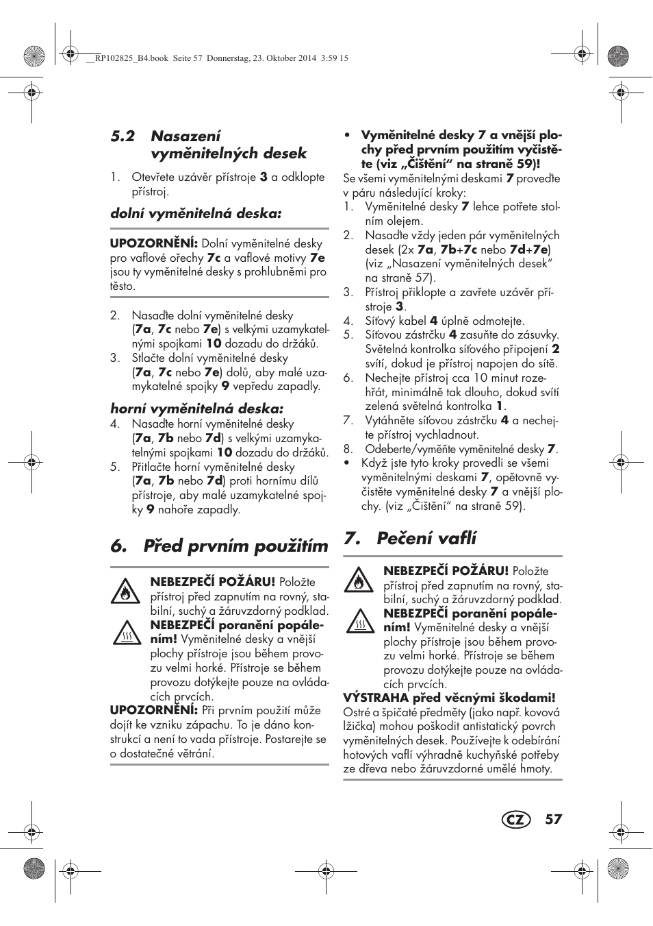 Ped prvním použitím, Peení vaflí | Silvercrest SWEW 750 B2 User Manual | Page 59 / 90