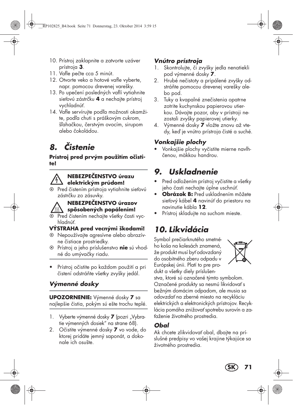 istenie, Uskladnenie, Likvidácia | Silvercrest SWEW 750 B2 User Manual | Page 73 / 90