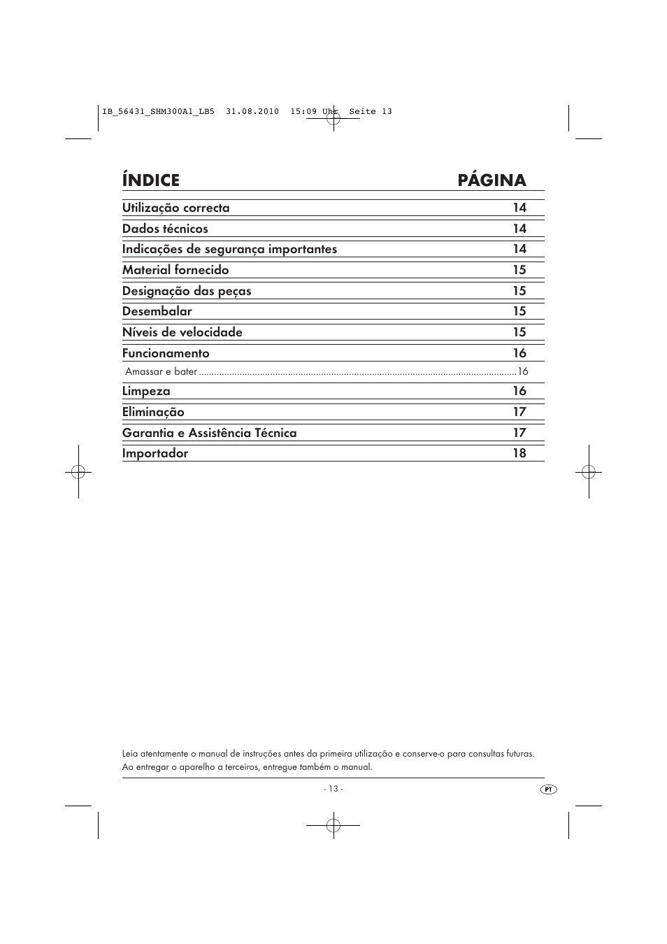 Índice página | Silvercrest SHM 300 A1 User Manual | Page 15 / 31