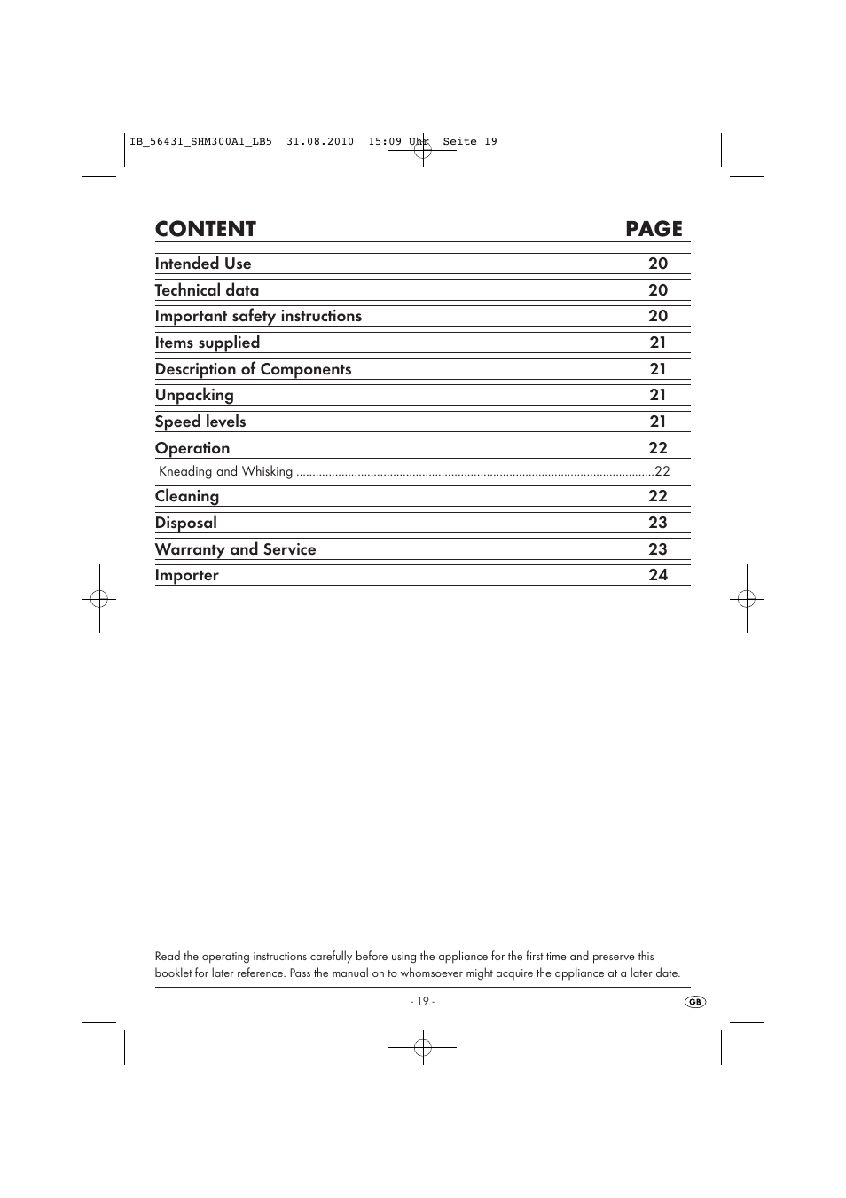 Content page | Silvercrest SHM 300 A1 User Manual | Page 21 / 31