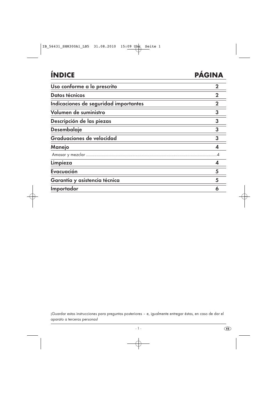 Índice página | Silvercrest SHM 300 A1 User Manual | Page 3 / 31