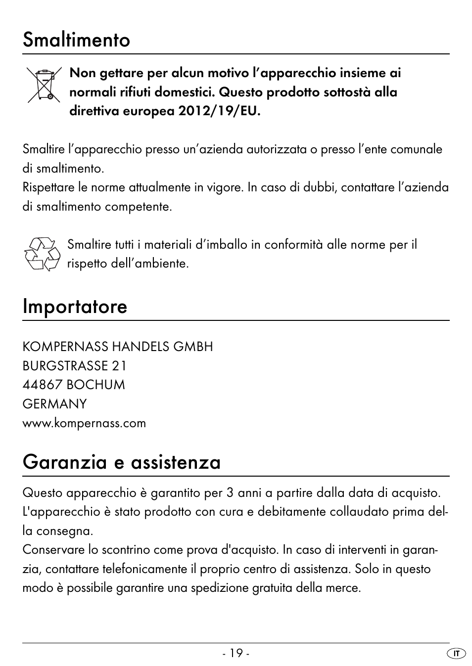 Smaltimento, Importatore, Garanzia e assistenza | Silvercrest SEAS 20 A1 User Manual | Page 22 / 54