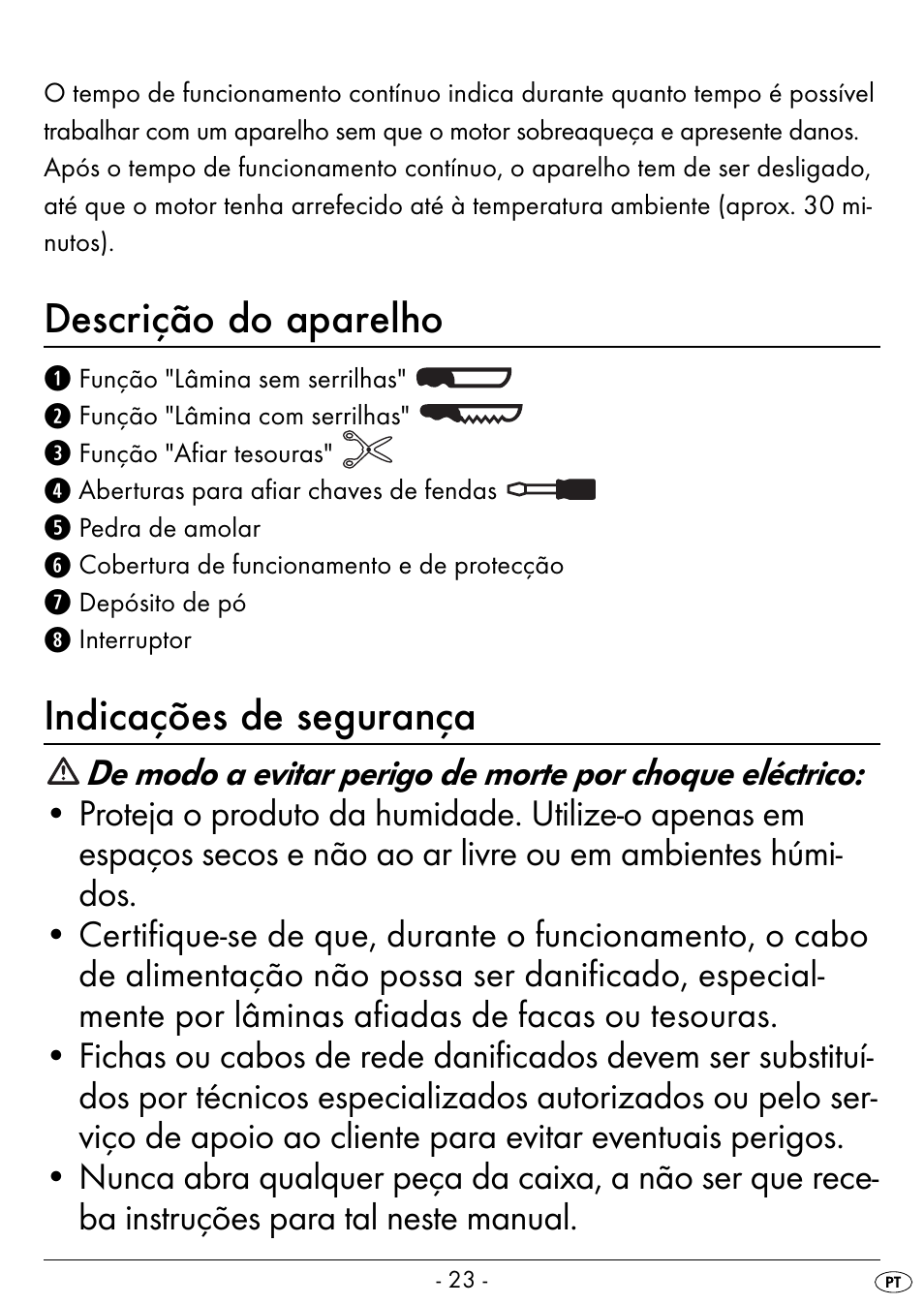 Descrição do aparelho, Indicações de segurança | Silvercrest SEAS 20 A1 User Manual | Page 26 / 54