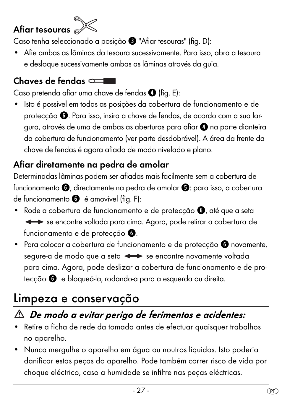 Limpeza e conservação, De modo a evitar perigo de ferimentos e acidentes | Silvercrest SEAS 20 A1 User Manual | Page 30 / 54