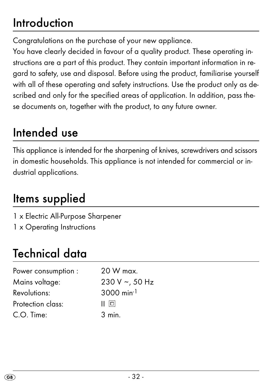 Introduction, Intended use, Items supplied | Technical data | Silvercrest SEAS 20 A1 User Manual | Page 35 / 54