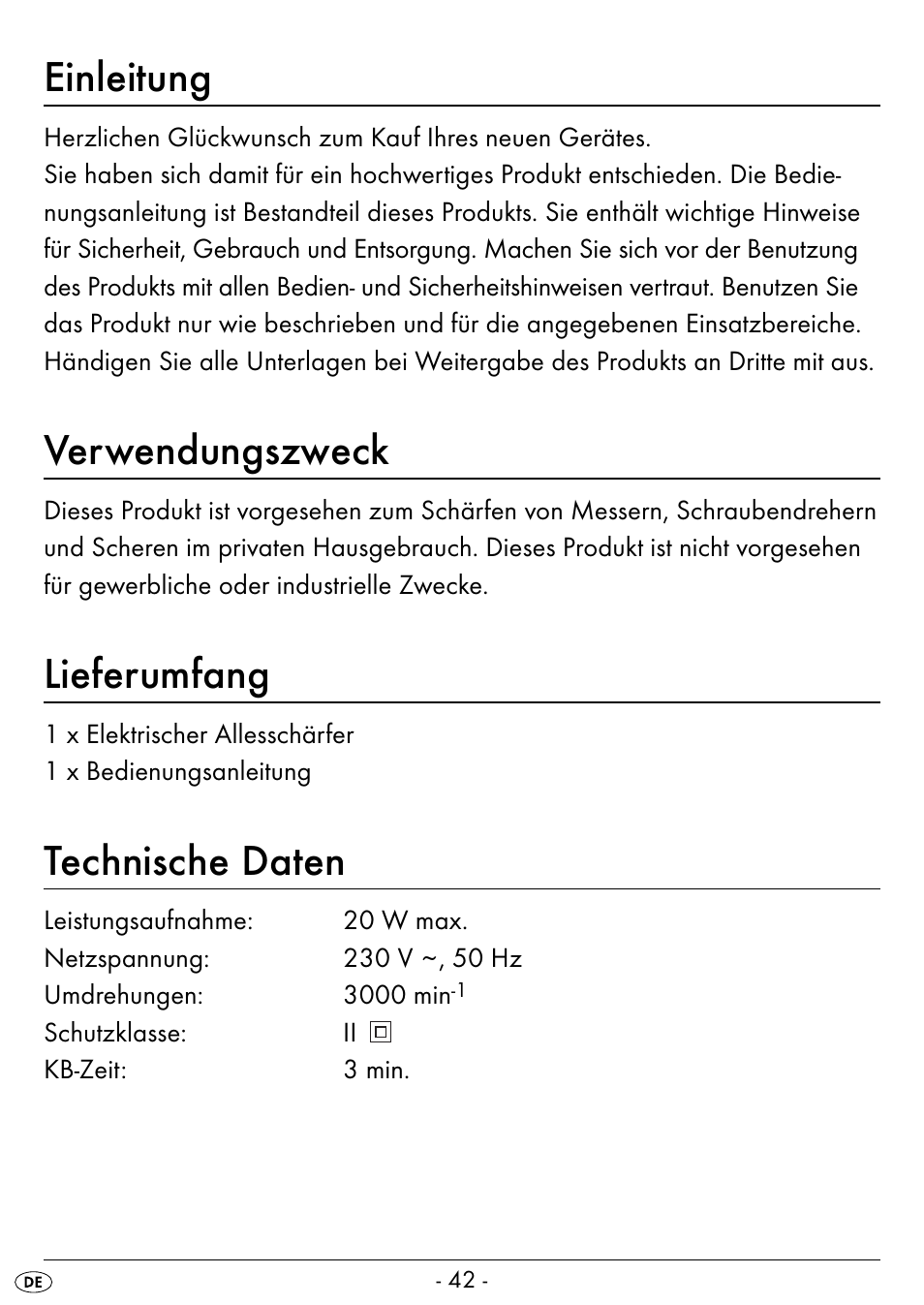 Einleitung, Verwendungszweck, Lieferumfang | Technische daten | Silvercrest SEAS 20 A1 User Manual | Page 45 / 54