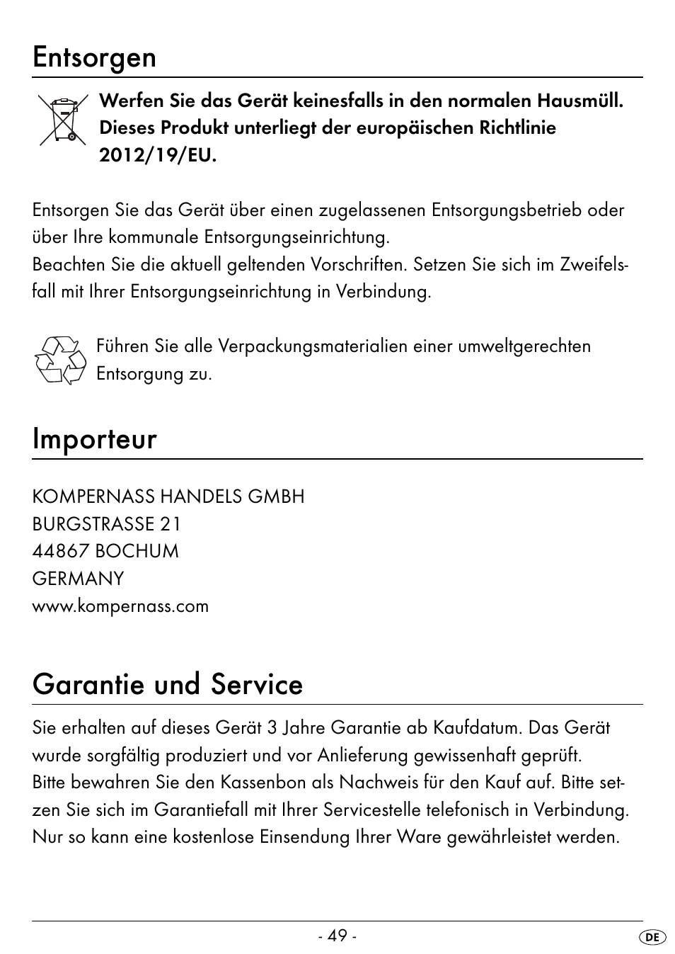 Entsorgen, Importeur, Garantie und service | Silvercrest SEAS 20 A1 User Manual | Page 52 / 54