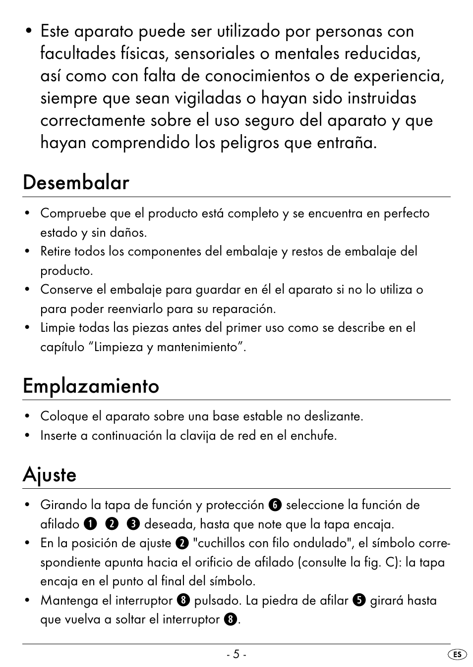 Desembalar, Emplazamiento, Ajuste | Silvercrest SEAS 20 A1 User Manual | Page 8 / 54