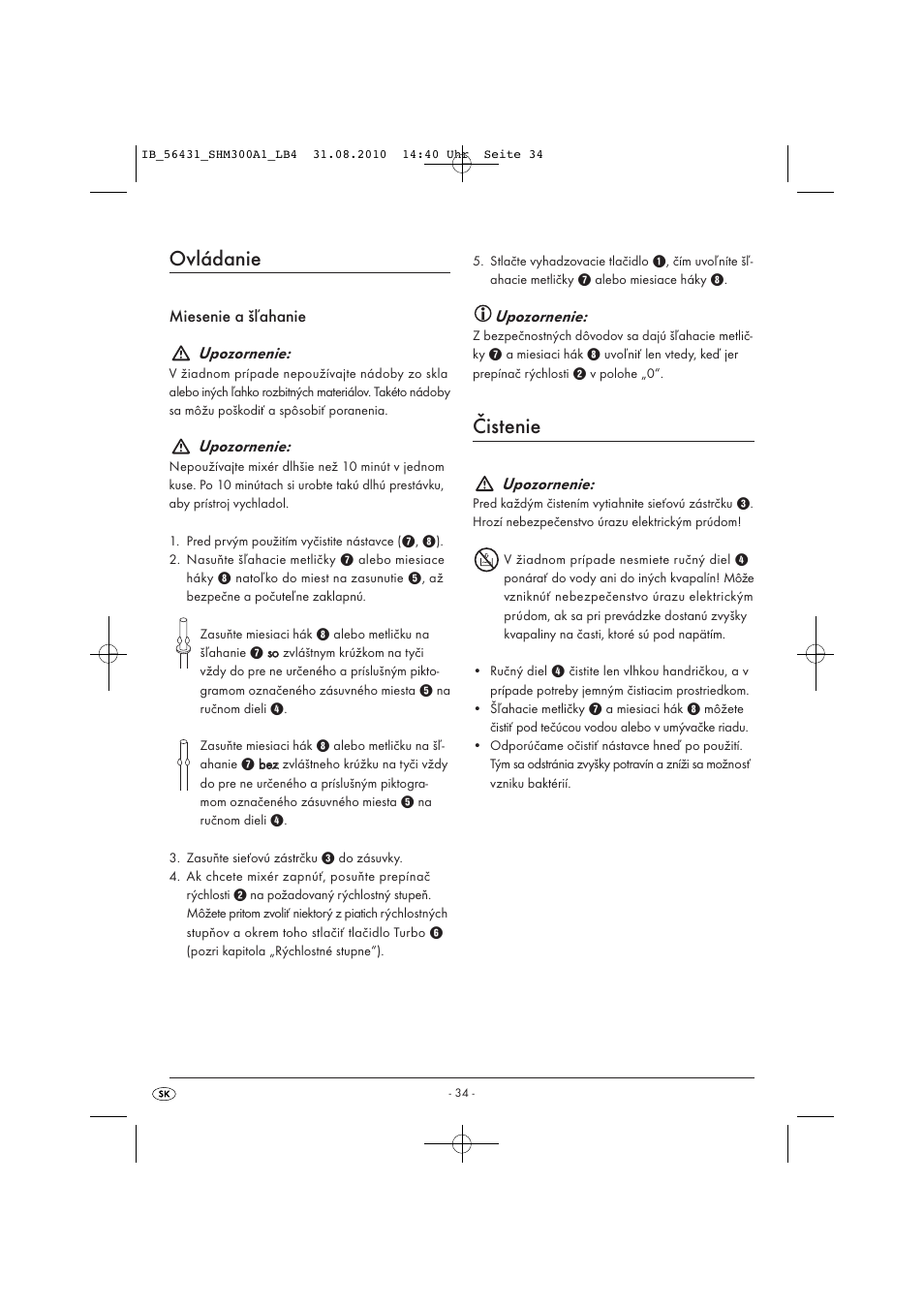 Ovládanie, Čistenie, Upozornenie | Silvercrest SHM 300 A1 User Manual | Page 36 / 43