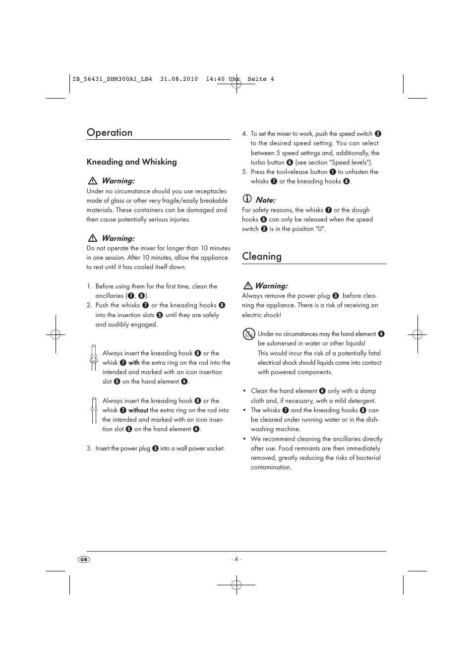 Operation, Cleaning, Warning | Silvercrest SHM 300 A1 User Manual | Page 6 / 43