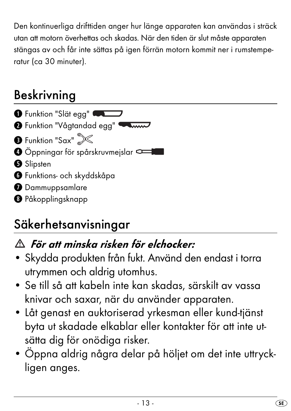 Beskrivning, Säkerhetsanvisningar | Silvercrest SEAS 20 A1 User Manual | Page 16 / 54