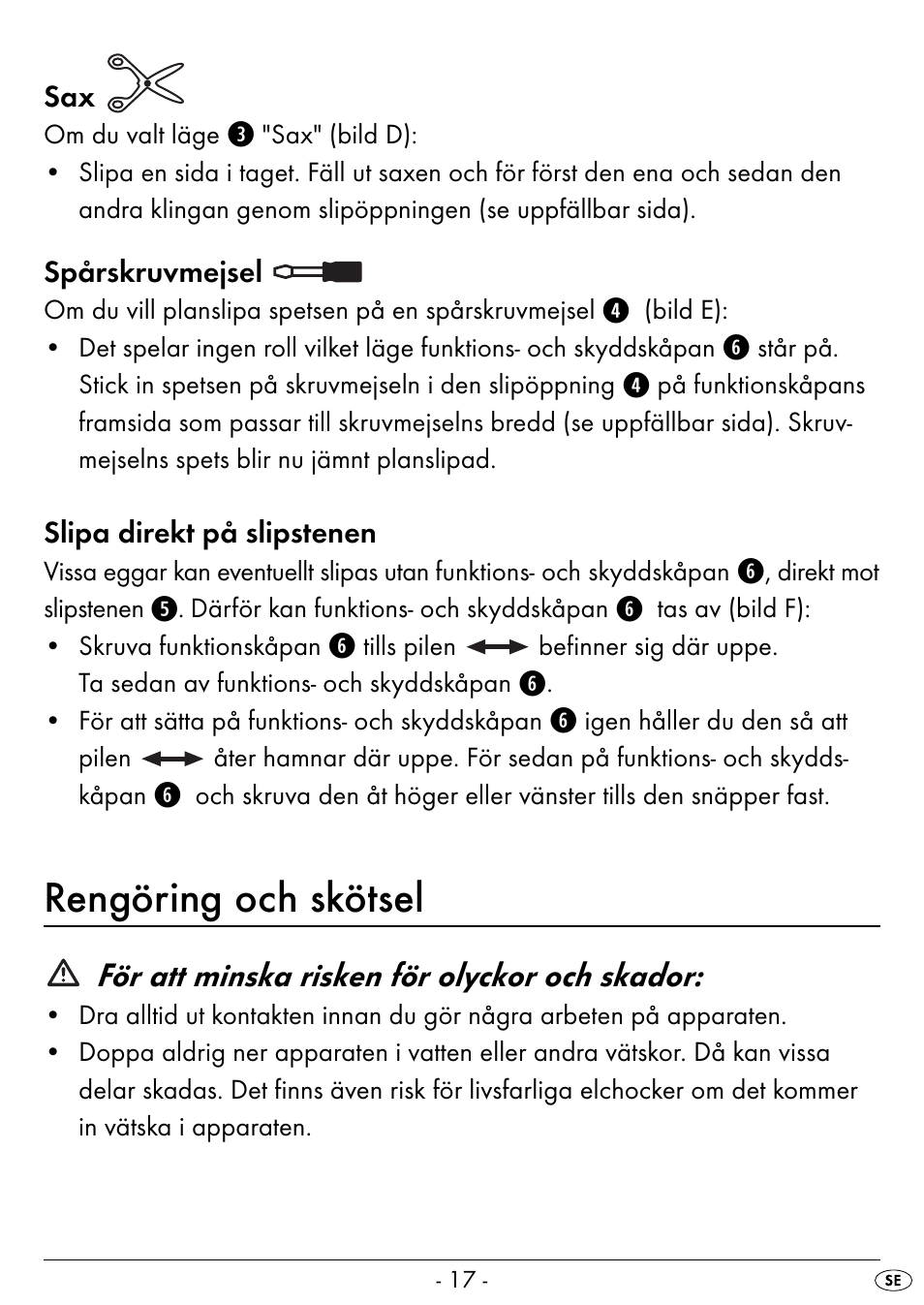 Rengöring och skötsel, För att minska risken för olyckor och skador | Silvercrest SEAS 20 A1 User Manual | Page 20 / 54