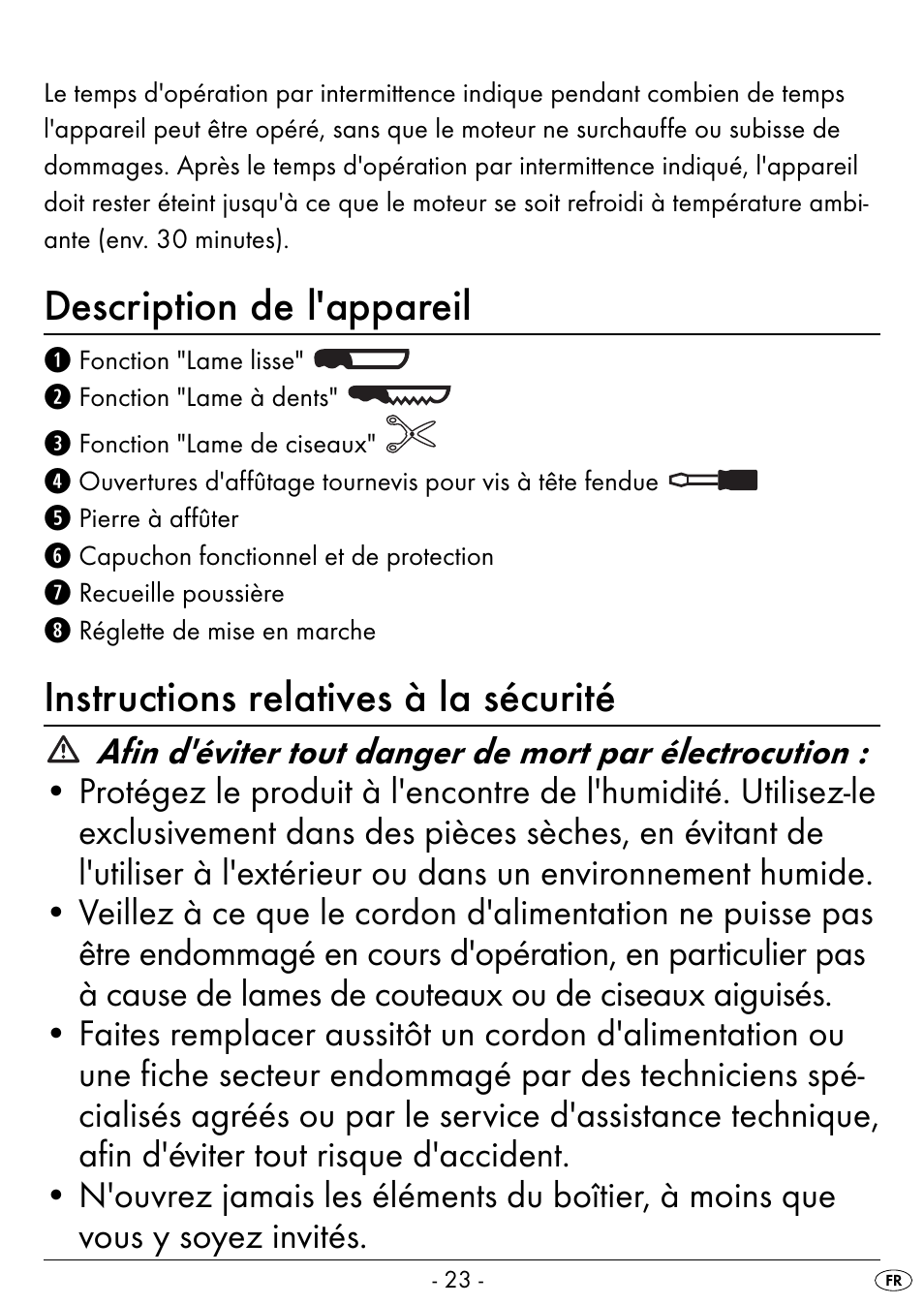 Description de l'appareil, Instructions relatives à la sécurité | Silvercrest SEAS 20 A1 User Manual | Page 26 / 54