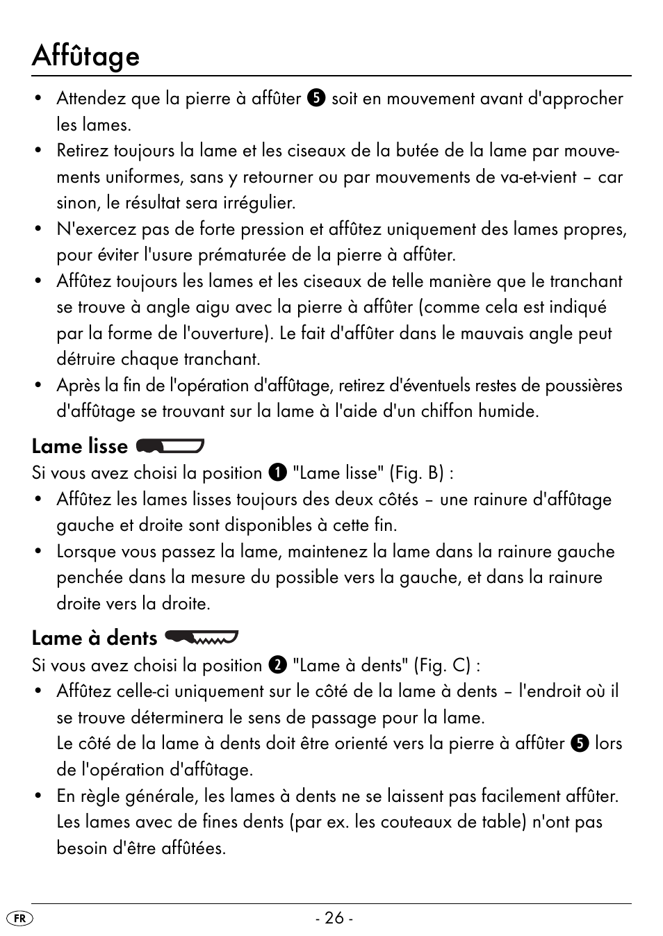 Affûtage | Silvercrest SEAS 20 A1 User Manual | Page 29 / 54