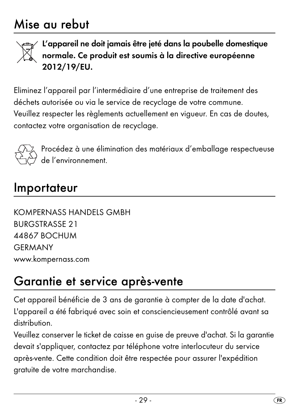 Mise au rebut, Importateur, Garantie et service après-vente | Silvercrest SEAS 20 A1 User Manual | Page 32 / 54