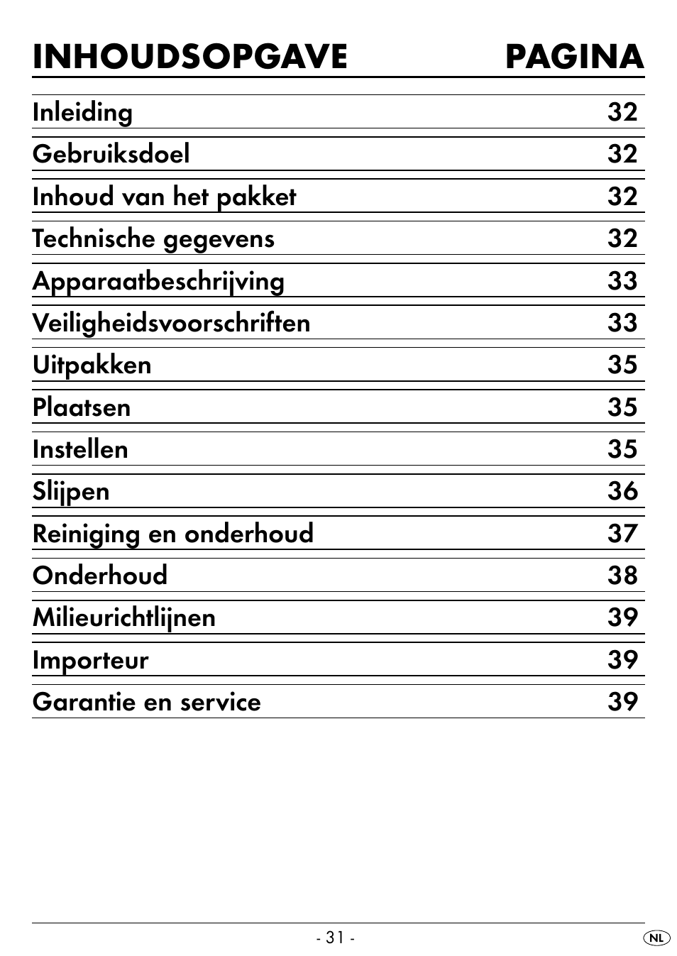 Inhoudsopgave pagina | Silvercrest SEAS 20 A1 User Manual | Page 34 / 54
