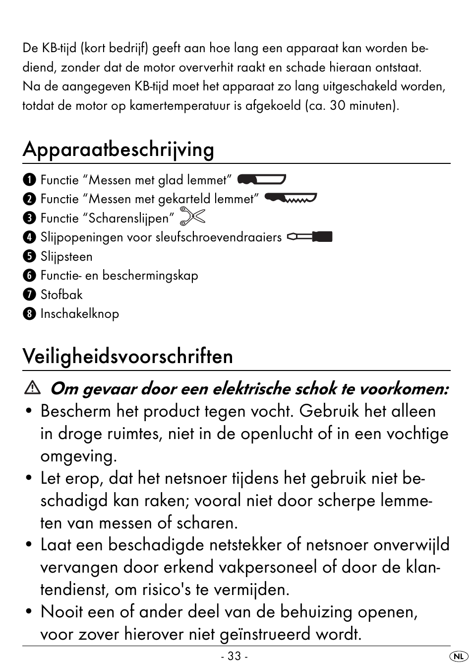 Apparaatbeschrijving, Veiligheidsvoorschriften | Silvercrest SEAS 20 A1 User Manual | Page 36 / 54