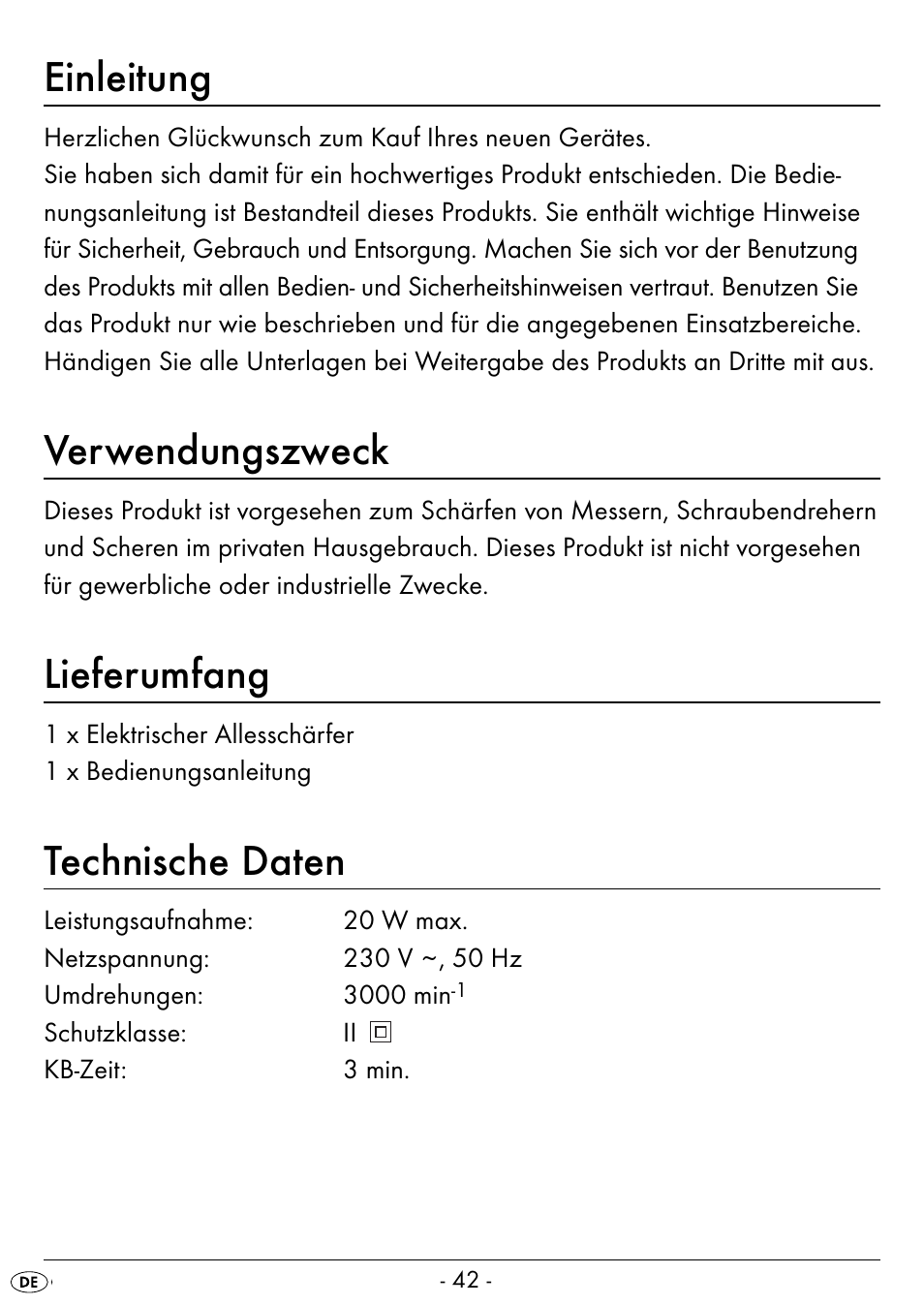 Einleitung, Verwendungszweck, Lieferumfang | Technische daten | Silvercrest SEAS 20 A1 User Manual | Page 45 / 54