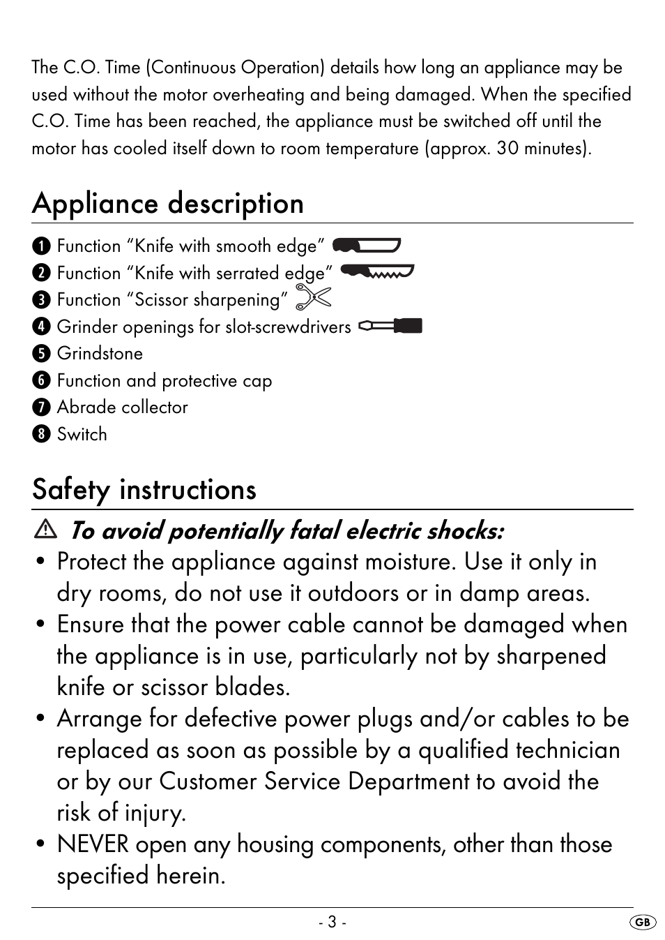 Appliance description, Safety instructions | Silvercrest SEAS 20 A1 User Manual | Page 6 / 54