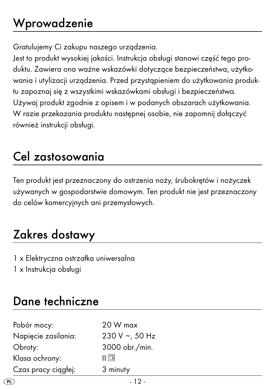 Wprowadzenie, Cel zastosowania, Zakres dostawy | Dane techniczne | Silvercrest SEAS 20 A1 User Manual | Page 15 / 74