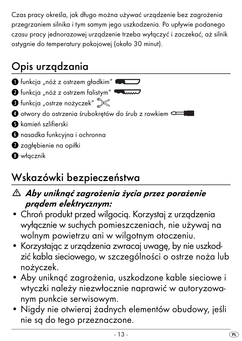 Opis urządzania, Wskazówki bezpieczeństwa | Silvercrest SEAS 20 A1 User Manual | Page 16 / 74