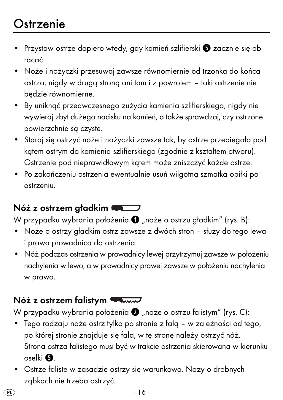 Ostrzenie | Silvercrest SEAS 20 A1 User Manual | Page 19 / 74