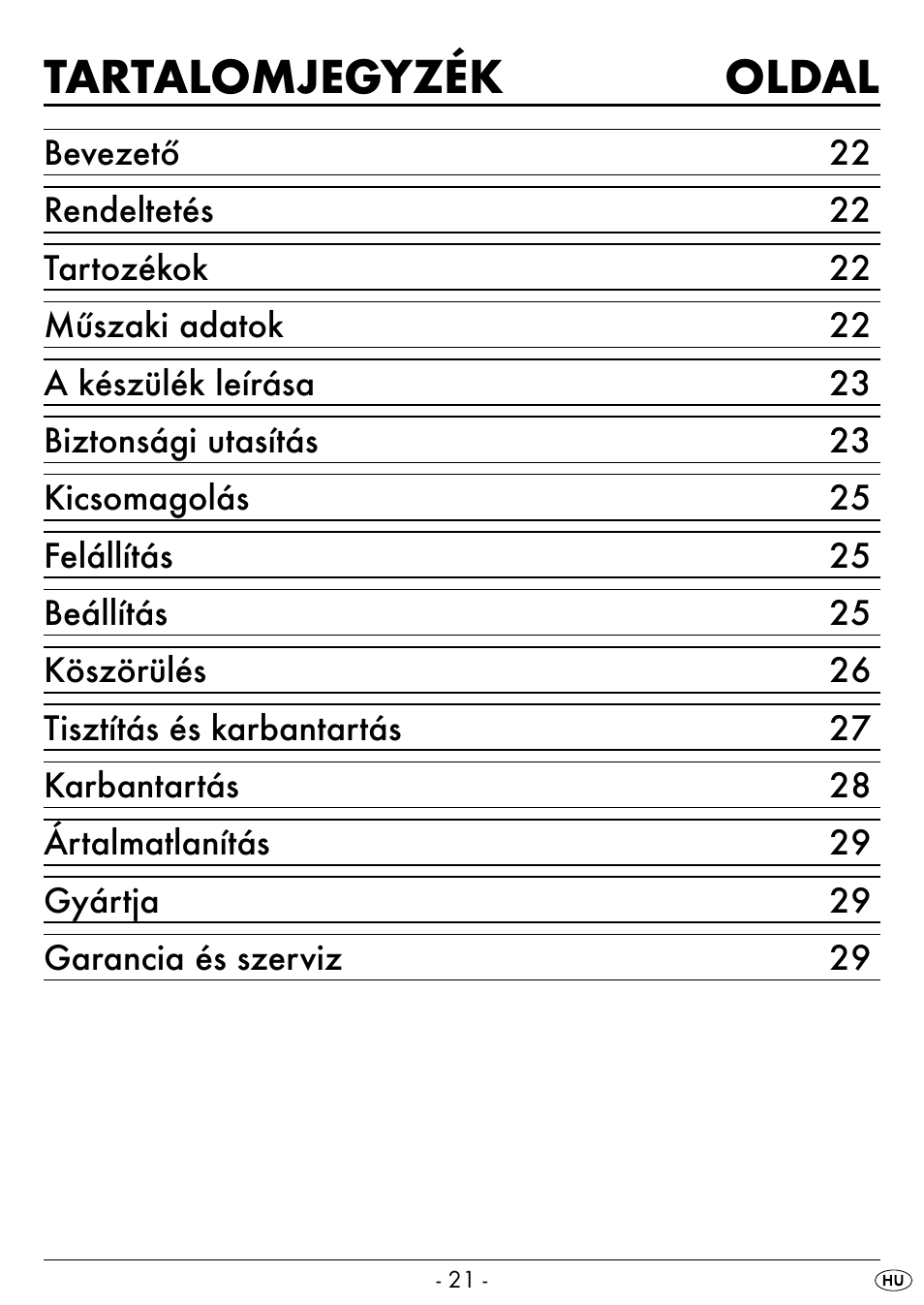 Tartalomjegyzék oldal | Silvercrest SEAS 20 A1 User Manual | Page 24 / 74