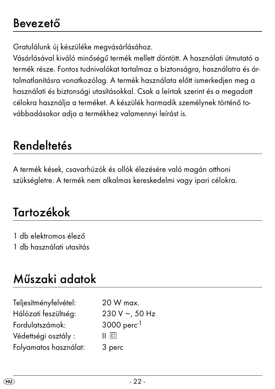 Bevezető, Rendeltetés, Tartozékok | Műszaki adatok | Silvercrest SEAS 20 A1 User Manual | Page 25 / 74