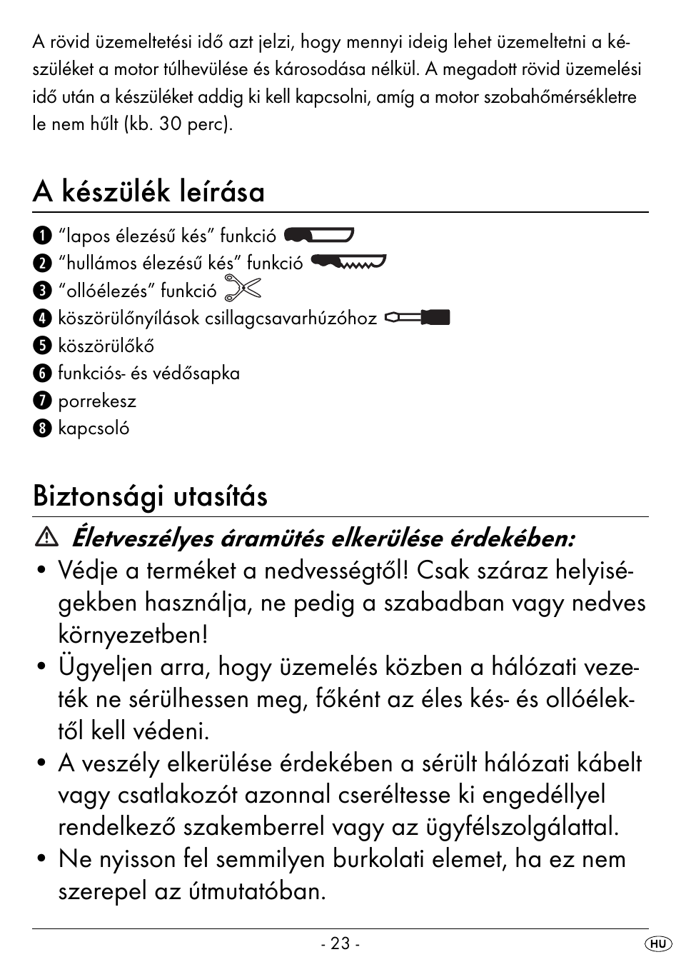 A készülék leírása, Biztonsági utasítás | Silvercrest SEAS 20 A1 User Manual | Page 26 / 74