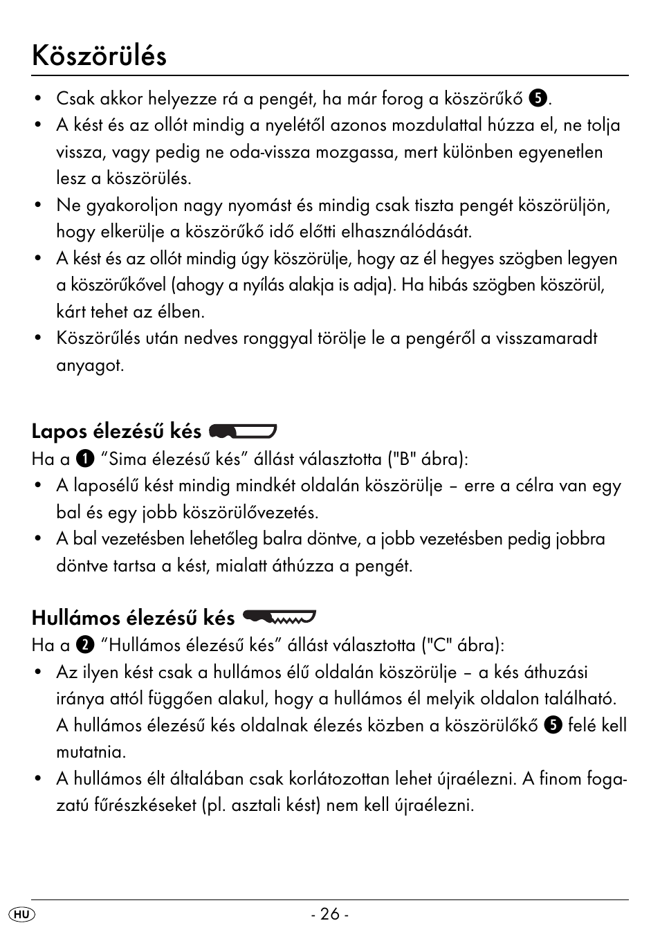 Köszörülés | Silvercrest SEAS 20 A1 User Manual | Page 29 / 74