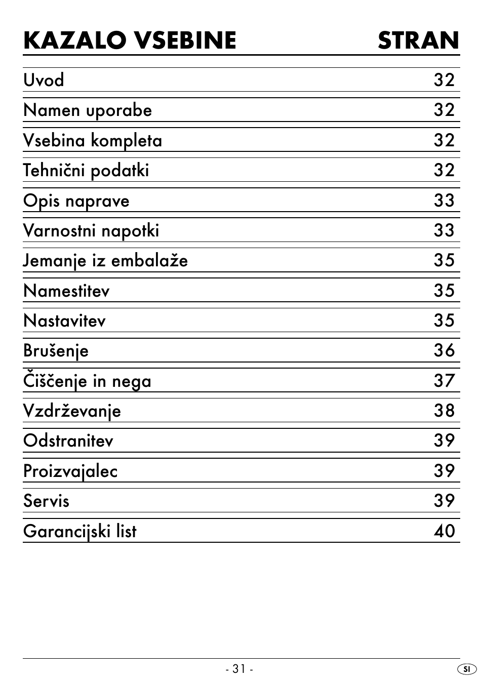Kazalo vsebine stran | Silvercrest SEAS 20 A1 User Manual | Page 34 / 74