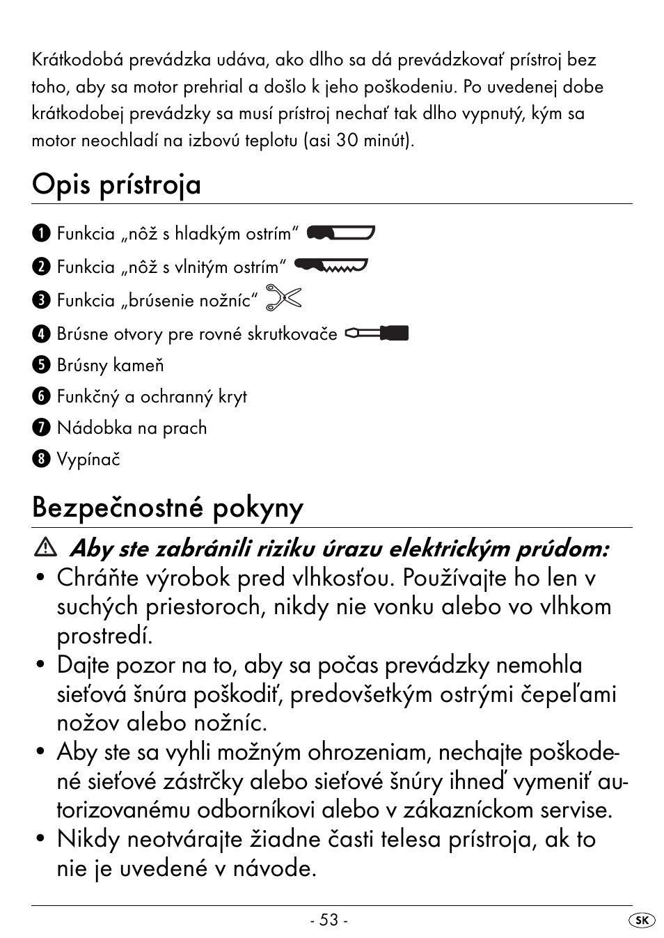 Opis prístroja, Bezpečnostné pokyny | Silvercrest SEAS 20 A1 User Manual | Page 56 / 74