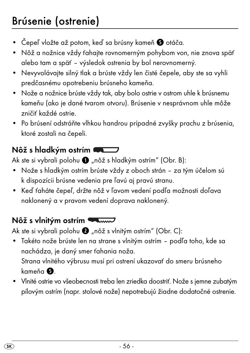 Brúsenie (ostrenie) | Silvercrest SEAS 20 A1 User Manual | Page 59 / 74