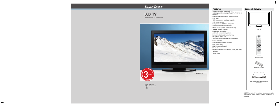 Silvercrest LCD-TV 32111 User Manual | 33 pages