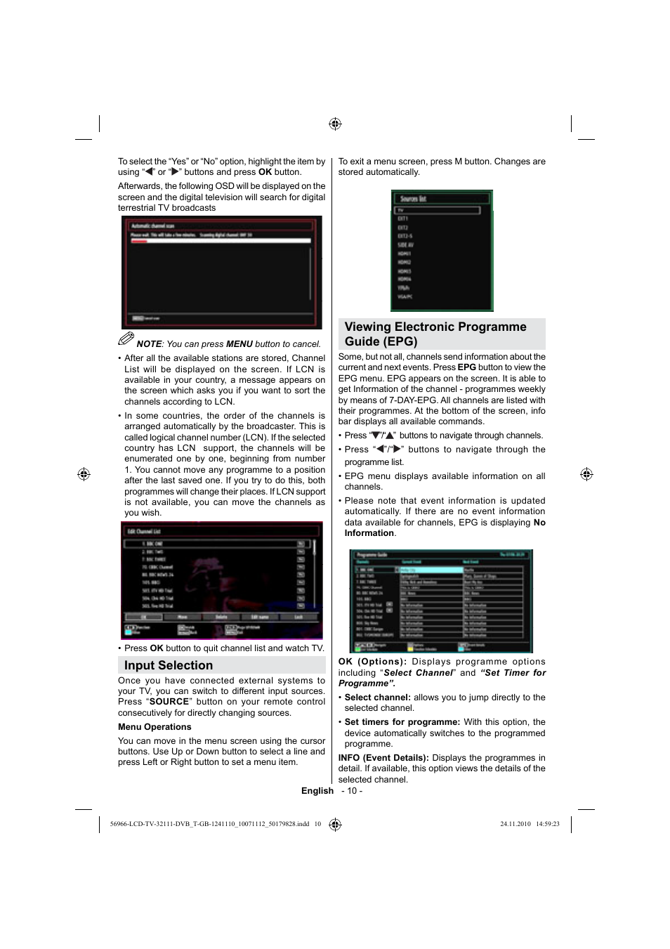 Input selection, Viewing electronic programme guide (epg) | Silvercrest LCD-TV 32111 User Manual | Page 12 / 33