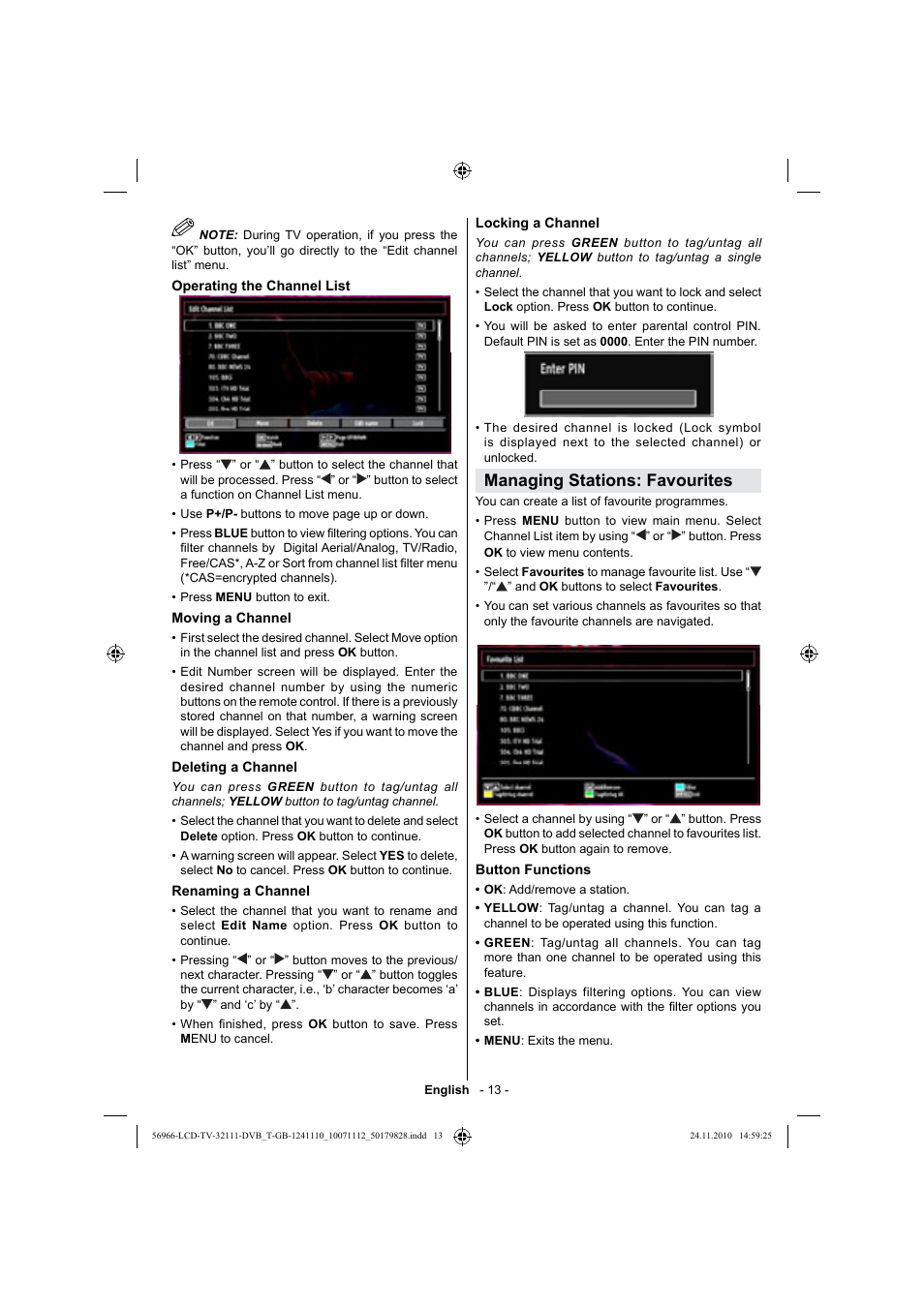 Managing stations: favourites | Silvercrest LCD-TV 32111 User Manual | Page 15 / 33