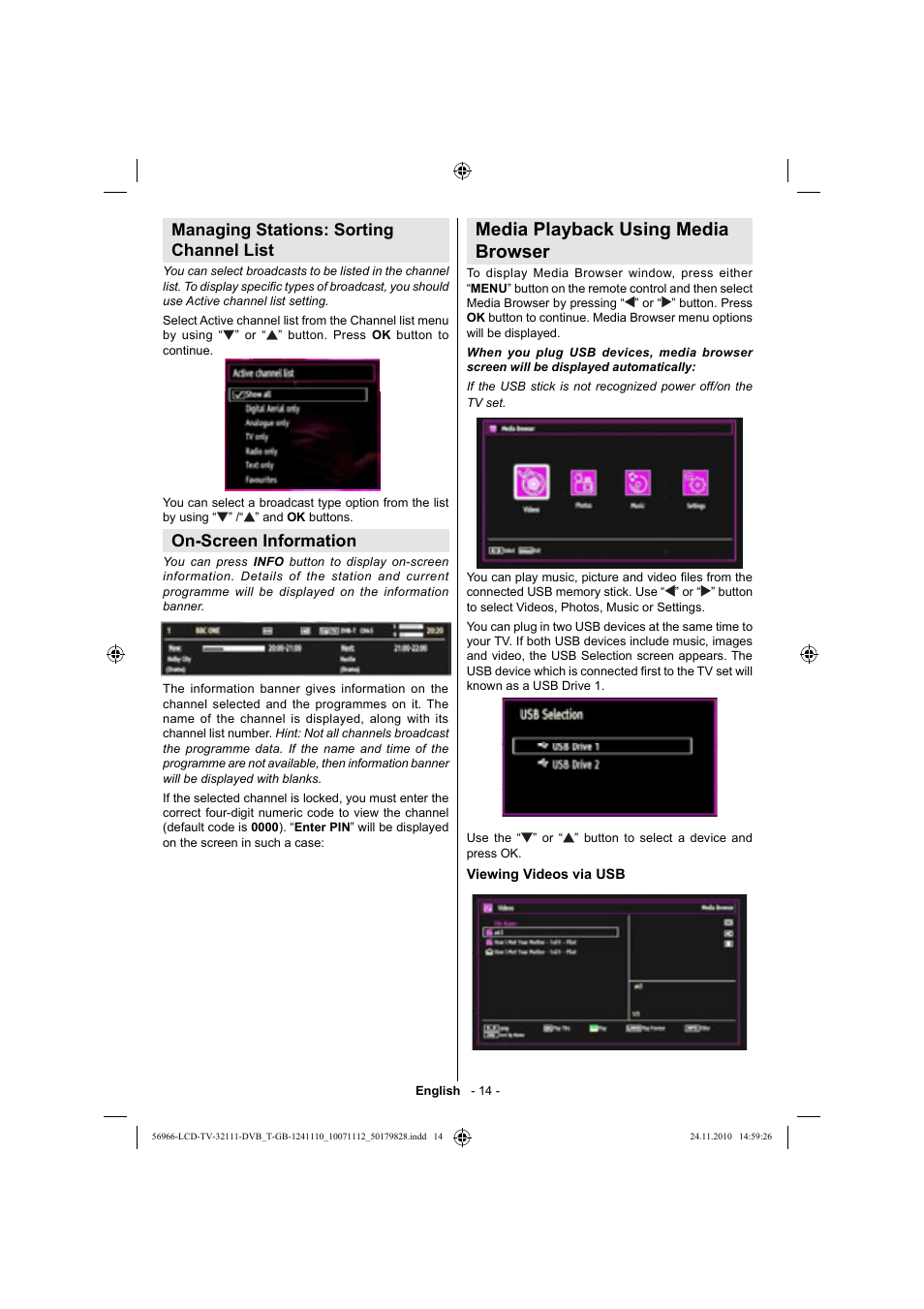 Media playback using media browser, Managing stations: sorting channel list, On-screen information | Silvercrest LCD-TV 32111 User Manual | Page 16 / 33