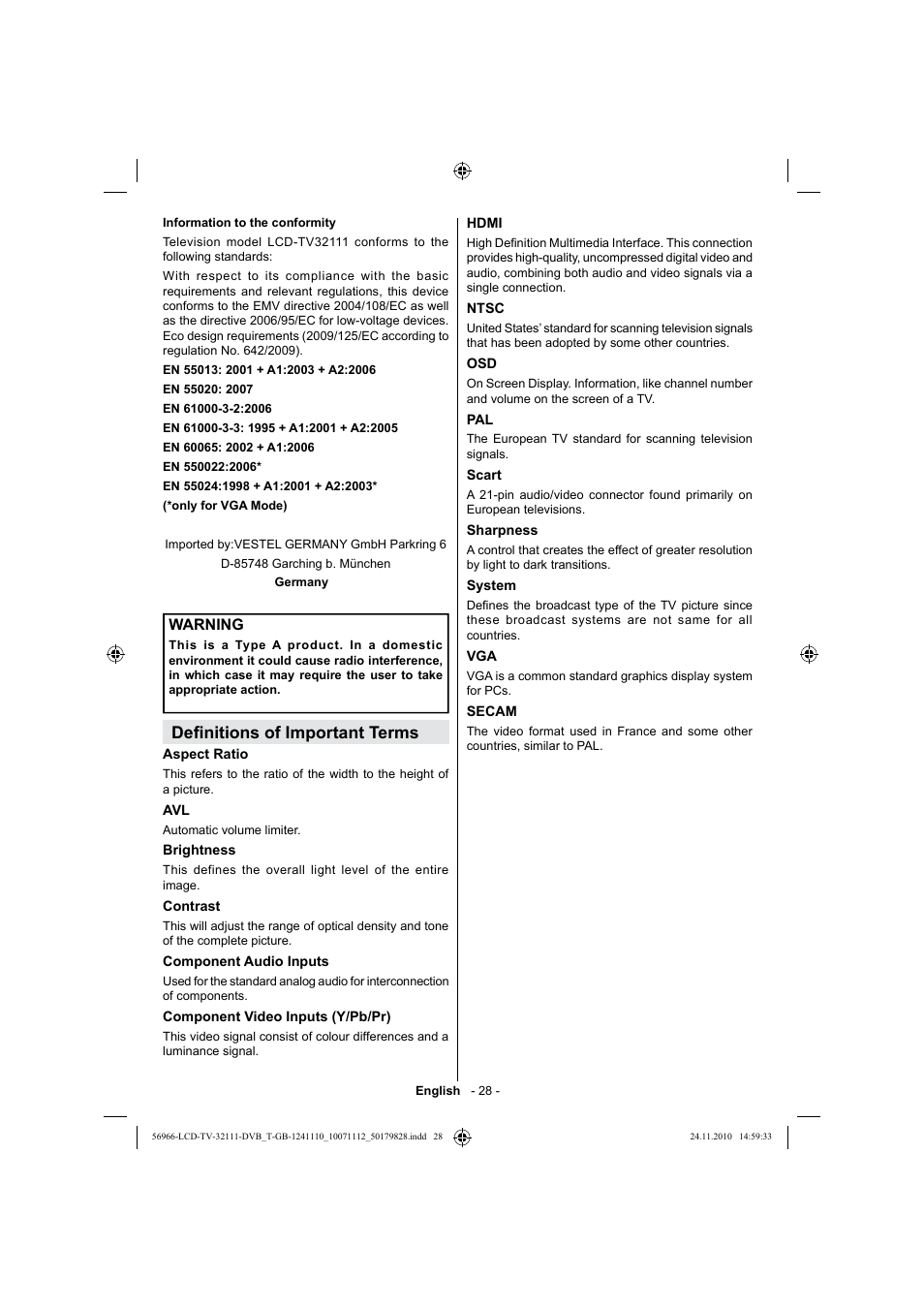 De nitions of important terms | Silvercrest LCD-TV 32111 User Manual | Page 30 / 33